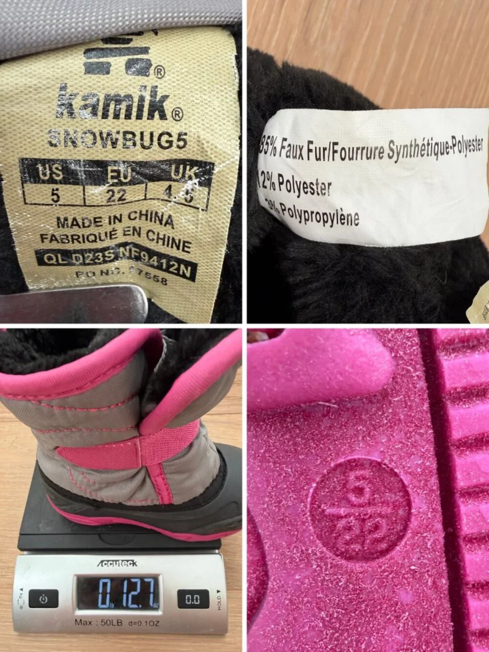 Kamik Snow Boots Toddler 5 Snowbug5 Pink Gray Black Magenta Faux Fur Kids